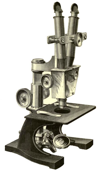 约翰-莱昂哈德-里德尔于 1853 年左右开发的双目显微镜 