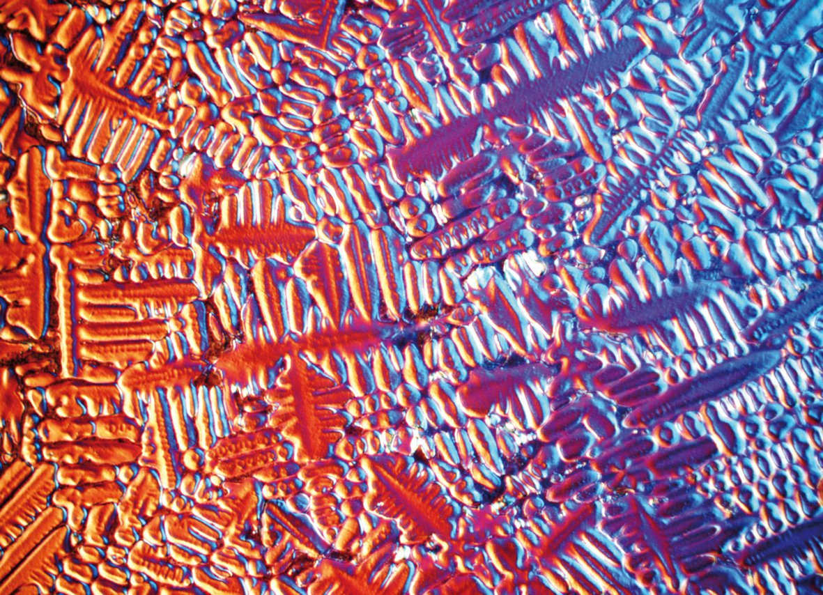 L’image montre qu’une microstructure qui est déjà développée en raison de la gravure révèle une dimension supplémentaire en cas d’imagerie à contraste interférentiel. Ce phénomène est particulièrement manifeste au niveau du fil de laiton coulé présenté ci-dessous, sur lequel on peut observer bien plus en détail la structure des cristaux ainsi que la solidification dendritique caractéristique.