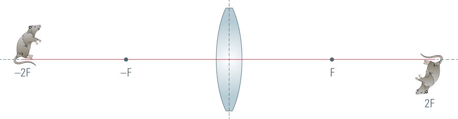 Object at twice the focal plane.