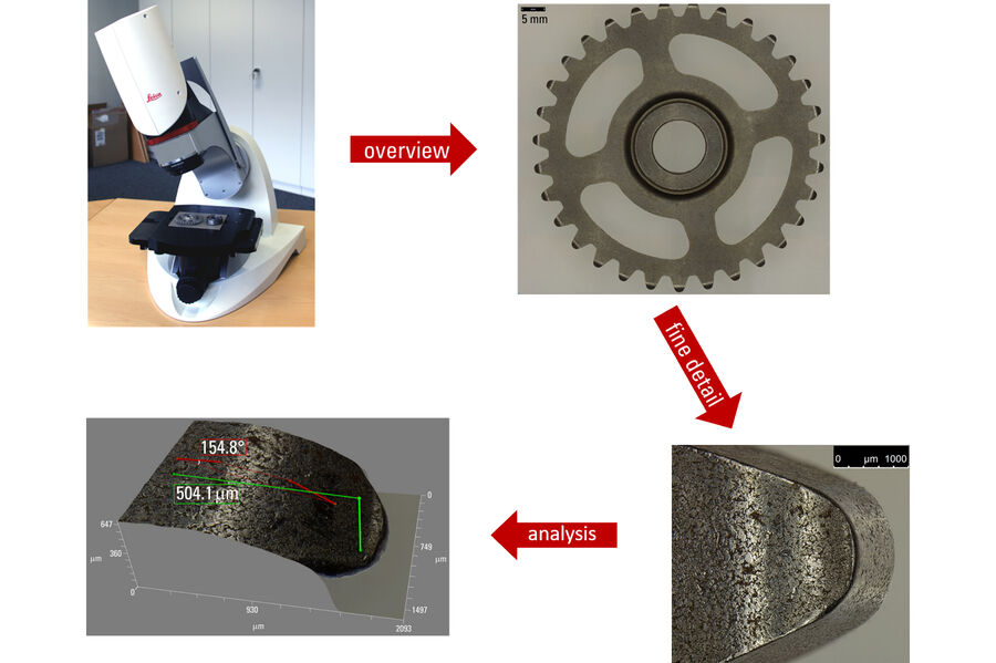 3D image of a gear showing a 3D image of a gear tooth with step height and angle.