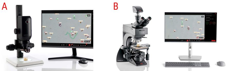 Emspira 3 digital microscope (A) and Visoria M compound microscope (B).