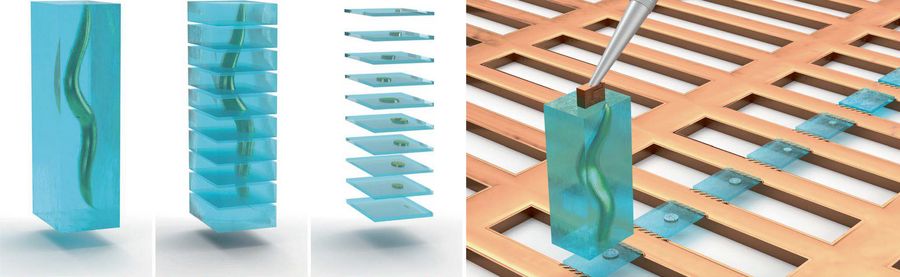 Serial Lift-Out workflow for cryo-ET lamella preparation - Schematic illustration of the Serial Lift-Out method applied to a vitrified biological sample (e.g., C. elegans larva) embedded in bulk vitreous ice (blue). Image courtesy: Prof. Dr. Jürgen M. Plitzko - doi.org/10.1038/s41592-023-02113-5.