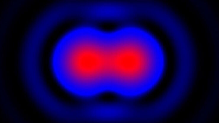 [Translate to chinese:] Intensity distribution (arbitrary color coding) of an image of two points where the distance between them corresponds to the Rayleigh criterion.