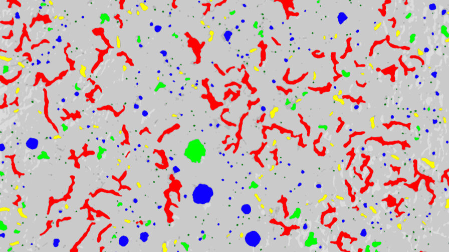 Image of cast iron metal which has been analyzed for graphite microstructures.