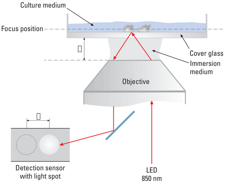 Princípio de funcionamento do controle de foco adaptável Leica.