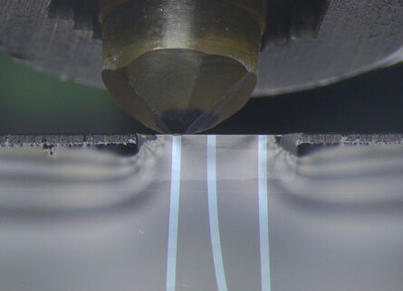 Diamond knife of an advanced ultramicrotome solution for array tomography (ARTOS 3D).