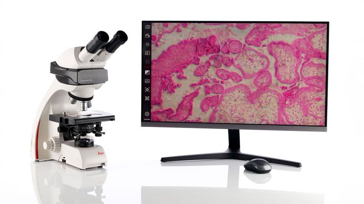 Leica DM750 Educational Microscope with Integrated Wireless Camera, Eyepiece Pointers, and Koehler Illumination
