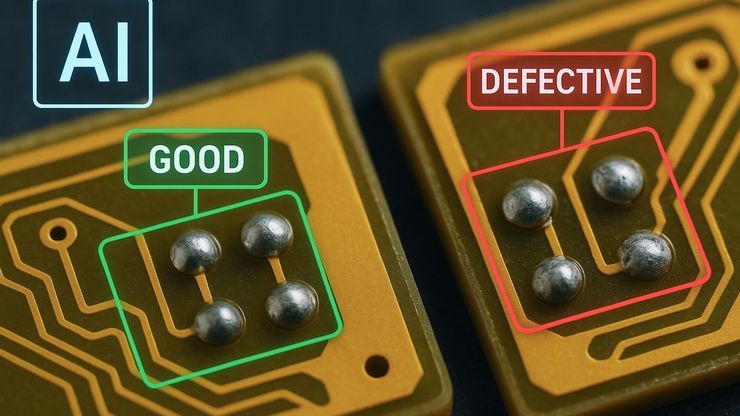 AI-based inspection detects, classifies, and measures defects directly in microscope images of components.