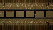 Region of a patterned wafer inspected using optical microscopy and automated and reproducible DIC (differential interference contrast). With DIC users are able to visualize small height differences on the wafer surface more easily.