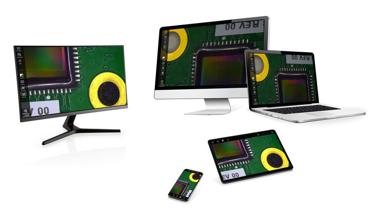 O software Enersight pode ser operado diretamente em um monitor, dispositivo móvel ou com um computador.
