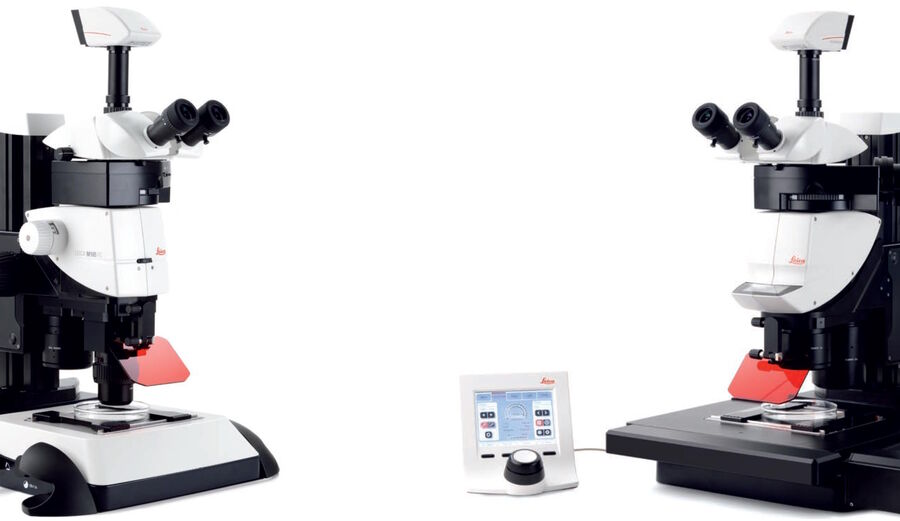 Leica M165 FC with Leica TL4000 base (left) and Leica M205 FA with motorized stage (right). Both can be used for fluorescent screening or detection of calcium signaling or neuronal activity.