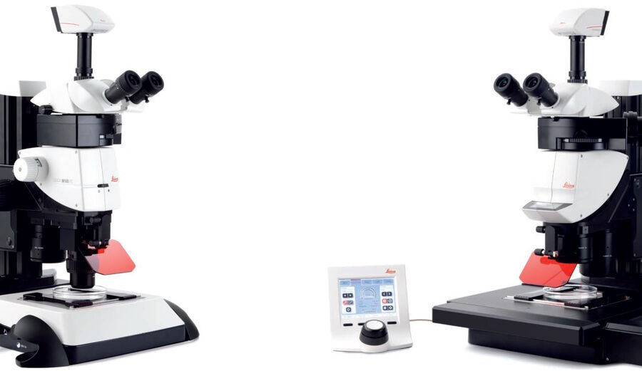 Fig. 14: M165 FC with a TL base (left) and M205 FA with motorized stage (right). Both can be used for fluorescent screening or detection of calcium signaling or neuronal activity.