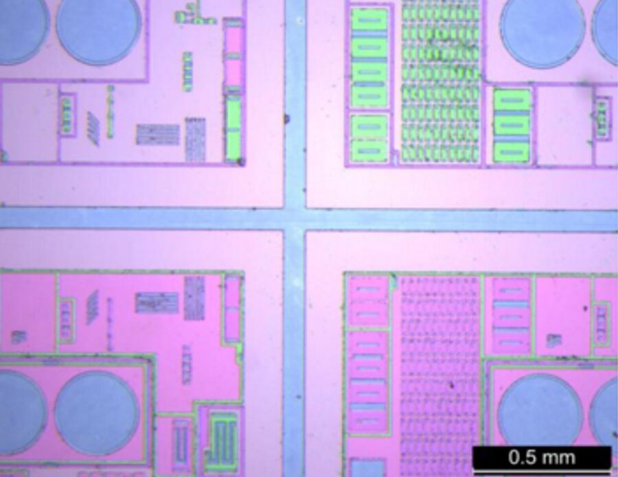 Part of a wafer imaged with coaxial illumination
