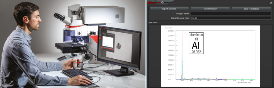 Cleanliness analysis can be done with both optical microscopy and LIBS (laser induced breakdown spectroscopy) at the same time with the DM6 M LIBS solution. 