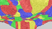 EBSD grain size distribution of the cross section of a gold wire within a silicon matrix from inside a CPU (central processing unit of a computer). The grains are highlighted with arbitrary colors.