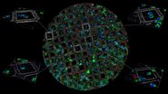 Complete camera overview of EM grid recorded with 3 channels. Inserts displaying the positions, where superresolved 3D confocal images were recorded. 3D renderings of these positions are shown in the zoomed inserts. Fluorescence channels (nuclei by Hoechst, blue; mitochondria by MitoTracker Green, green; lipid Droplets by Bodipy and Crimson Beads, red). Width of a grid square is 90 ?m, width of a grid bar is 35 ?m. Samples kindly provided by Ievgeniia Zagoriy, Mahamid-Group, EMBL Heidelberg, Germany.