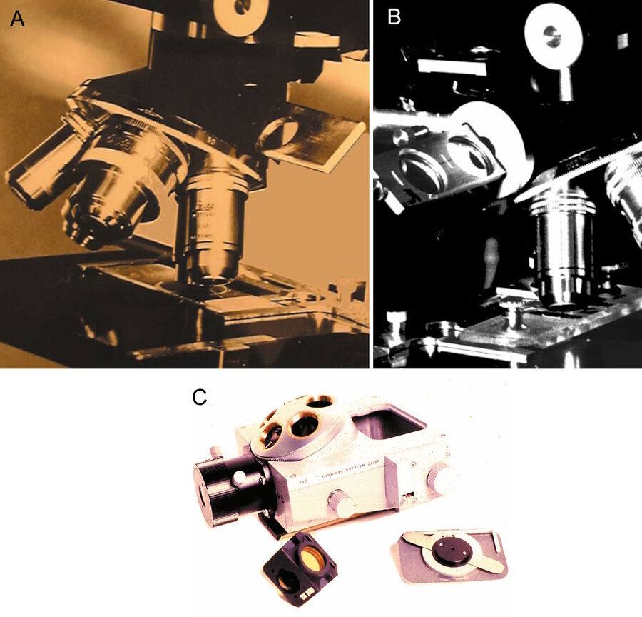 Examples of early epi-illumination fluorescence microscopes