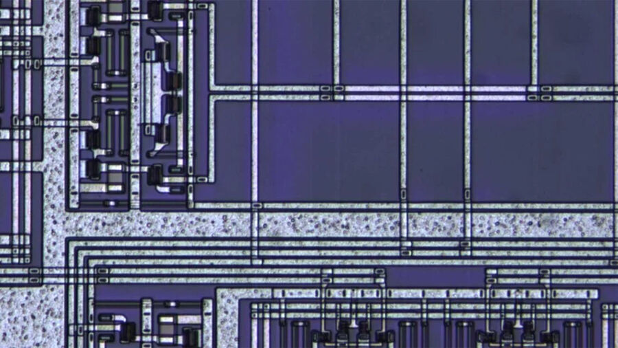 Image of integrated circuits (ICs) patterned on a semiconductor material, like silicon (Si). Production of electronic components involves wafer processing as well as IC packaging and testing. Wafer and semiconductor inspection are important of quality control during manufacturing.