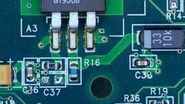 Area of a printed circuit board (PCB) which was imaged with extended depth of field (EDOF) using digital microscopy.