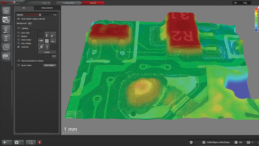 Abbildung 5: Gleiches 3D-Bild wie oben in Abbildung 4 mit farbiger Z-Skala.