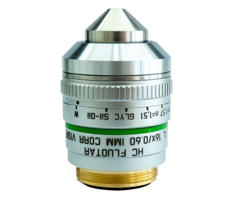 Fig. 3: Leica objective used to observe live cells in inserts set in a multi-well plate : 16x magnification, 0.6 NA, and 2.5 mm working distance.