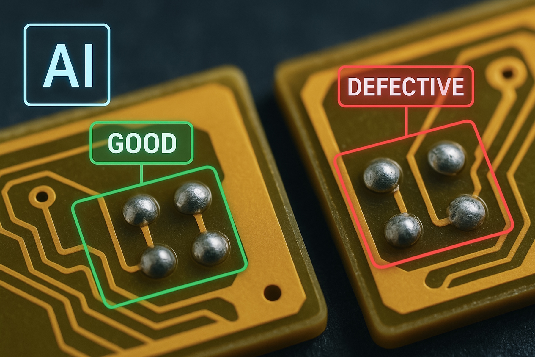 AI-based inspection detects, classifies, and measures defects directly in microscope images of components.