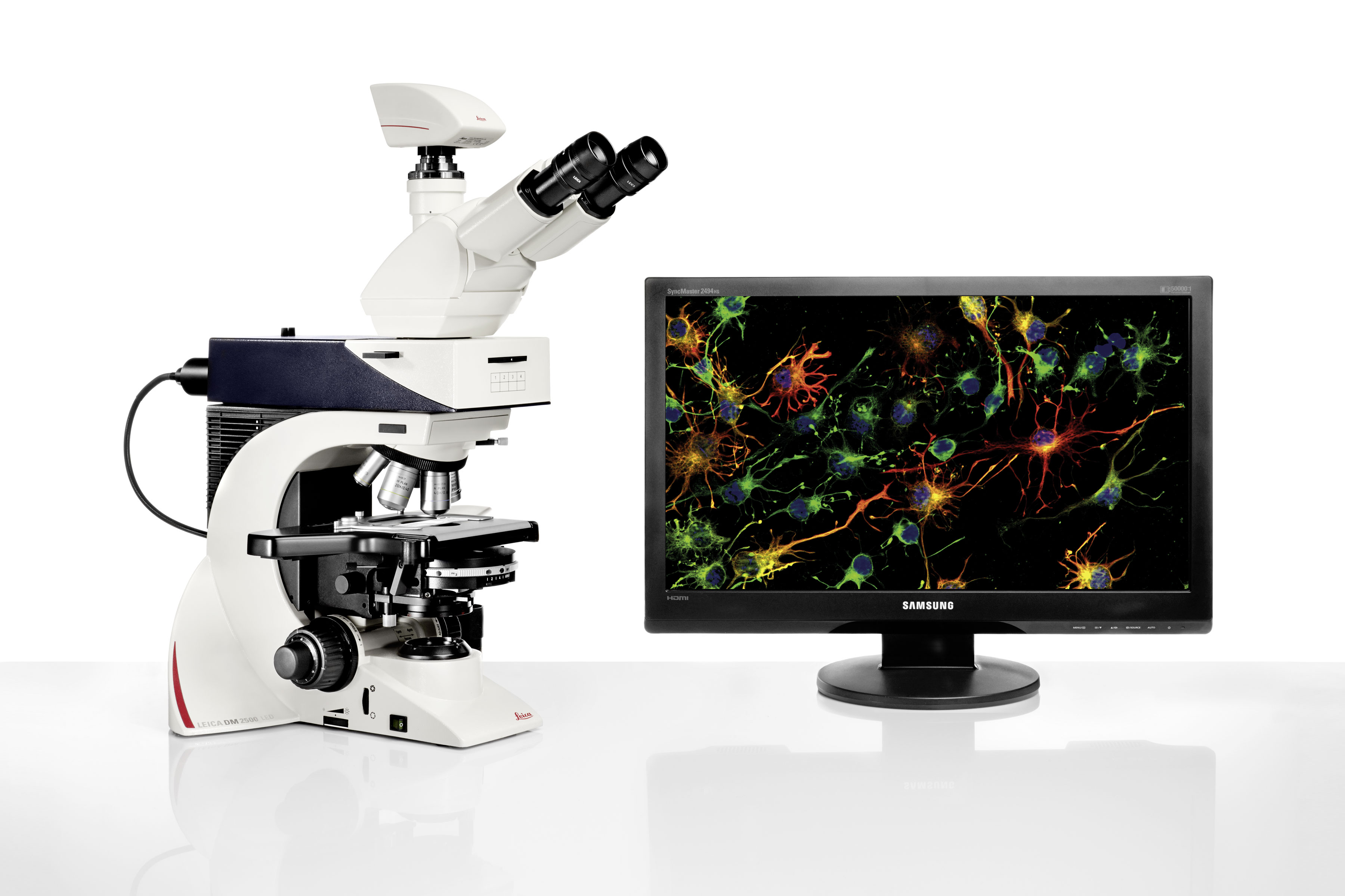 L'unique système de microscope ergonomique Leica DM2500 LED avec éclairage LED puissant est l'outil ultime pour les tâches exigeantes dans les applications des sciences de la vie